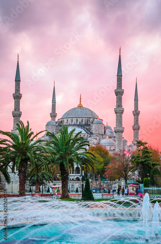 Photography The Blue Mosque, (Sultanahmet Camii) in sunset, Istanbul, Turkey.