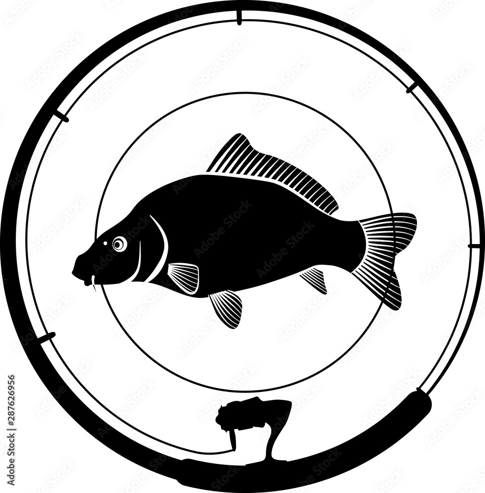 fishing badge with carp fish and fishing rod Stock Vector
