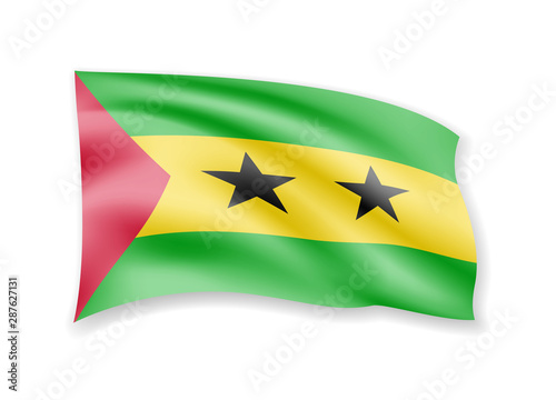 Waving Sao Tome and Principe flag on white. Flag in the wind.