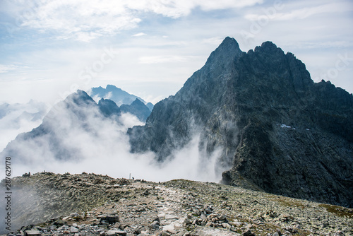  landscape in the Slovakia Tatra Mountains, view of the highest peak of Poland - Rysy.the way to the top of the summit Rysy from slovakia side