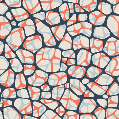 Irregular abstract rounded pentagonal grid foam form. Grid mesh web structure. Natural organic cell texture seamless pattern. Science biology chemistry background.