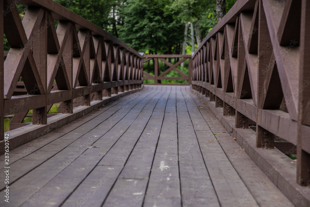 Wooden foot bridge. Bottom angle.