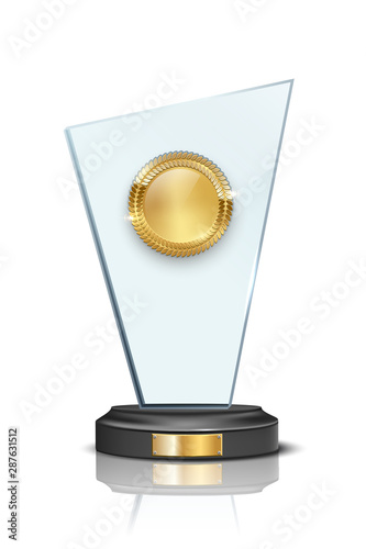 Glass award realistic vector illustration