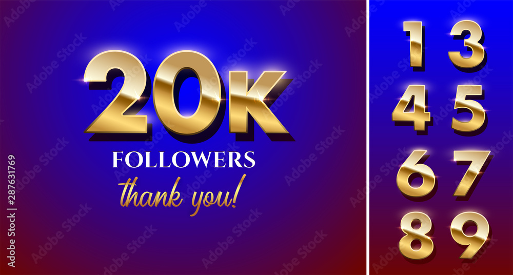 20k followers celebration vector banner with text and numbers set