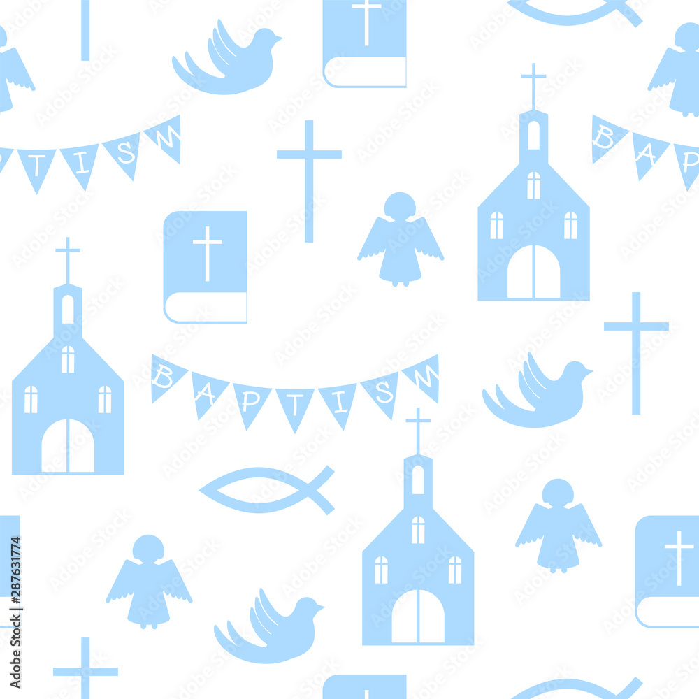 christian seamless pattern with church and bible