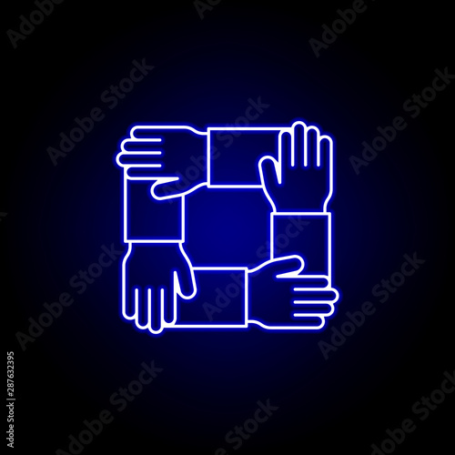 Teamwork hands line neon icon. Elements of Business illustration line icon. Signs and symbols can be used for web  logo  mobile app  UI  UX