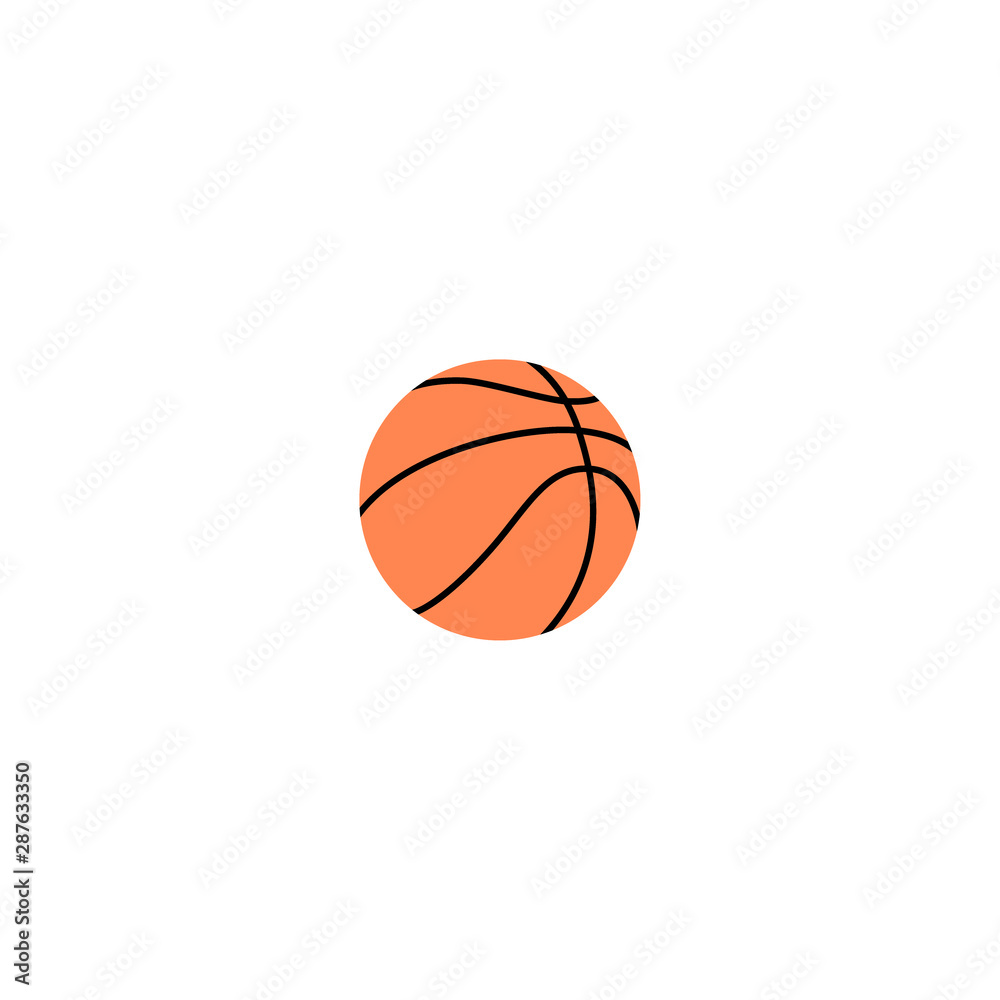 Basketball ball in orange simple vector icon. Basketball play ball colorful symbol.