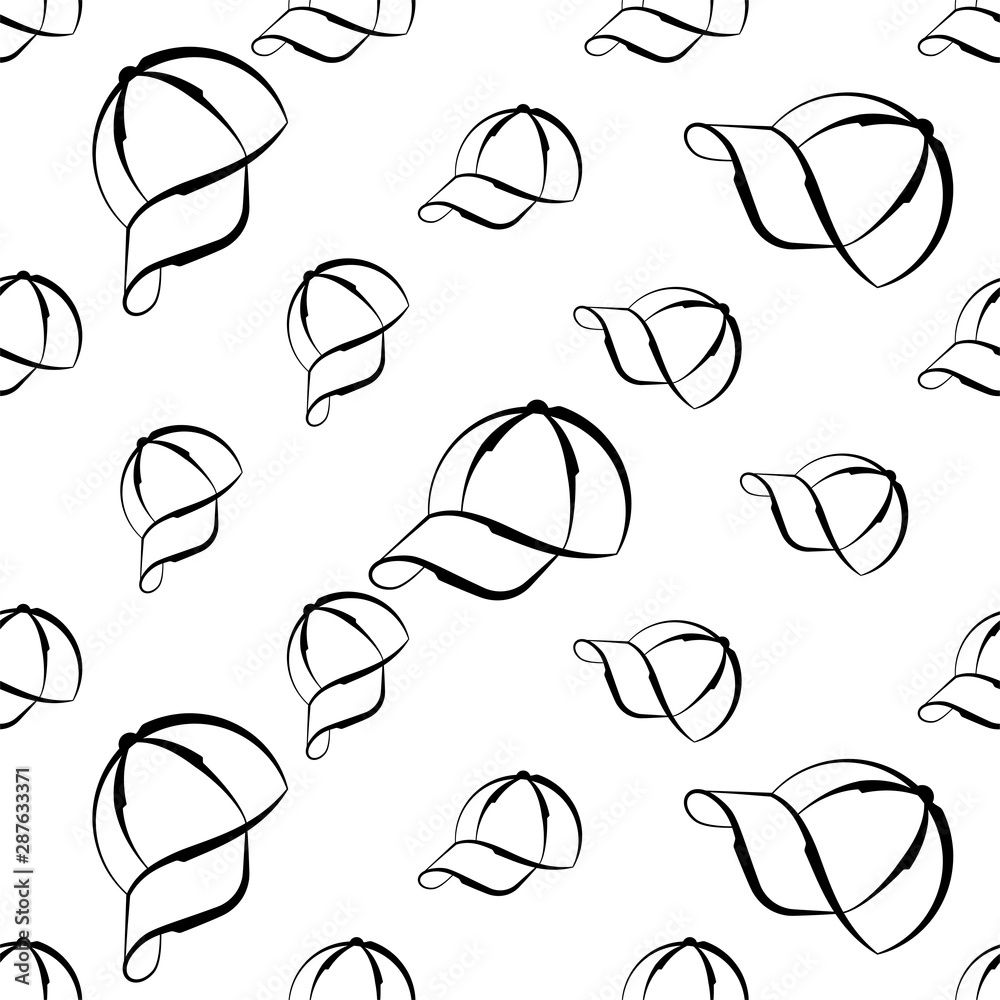 Naklejka premium Baseball Cap Icon Seamless Pattern, Base Ball Hat Design