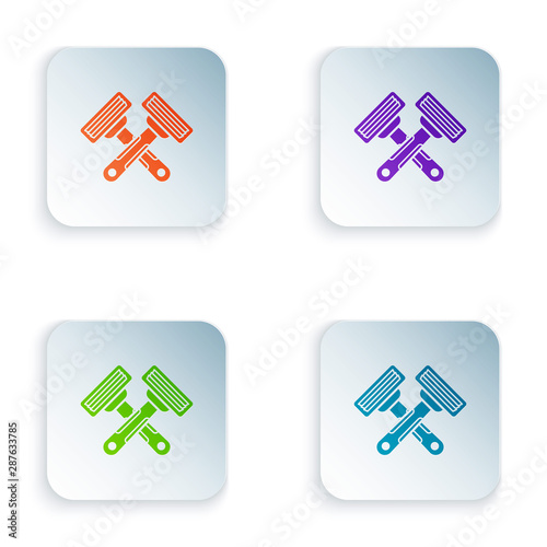 Color Crossed shaving razor icon isolated on white background. Set icons in colorful square buttons. Vector Illustration