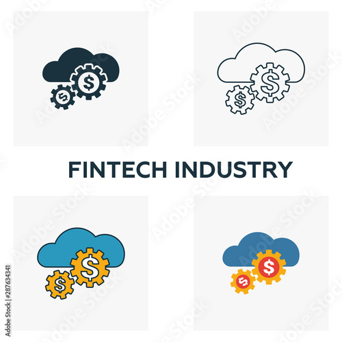 Fintech Industry icon set. Four elements in diferent styles from fintech icons collection. Creative fintech industry icons filled, outline, colored and flat symbols
