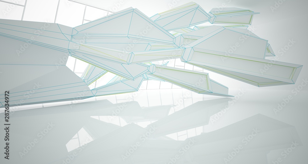 Obraz premium Abstract drawing white parametric interior. 3D illustration and rendering.