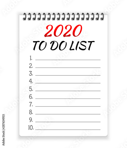 2020 to do list. Open spiral notebook paper vector background