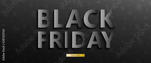 Black horizontal banner for sales on Black Friday. Black friday 3d text. Vector banner for shop, web, store, business and other. Vector EPS 10