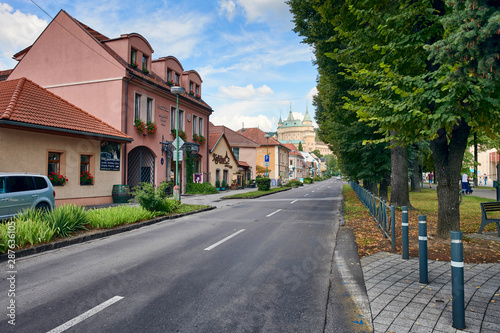  Streets of the city of Bojnice, Slovakia, with the castle in the background.