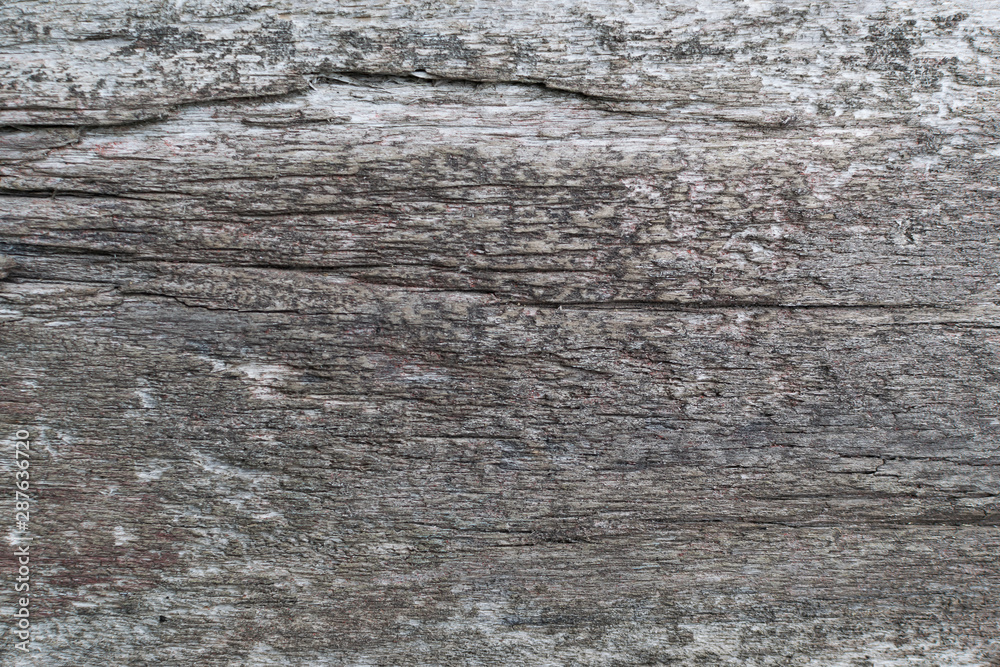 Old gray-brown natural wood background in the form of a board with cracks, knots and a rough surface Old gray-brown natural wood background in the form of a board with cracks, knots and a rough surface