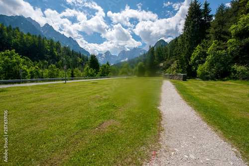 Triglav national natural Park in Slovenia, Pisnica valley. Hiking trails for tourists. Beautiful mountain landscape in the Julian Alps. photo