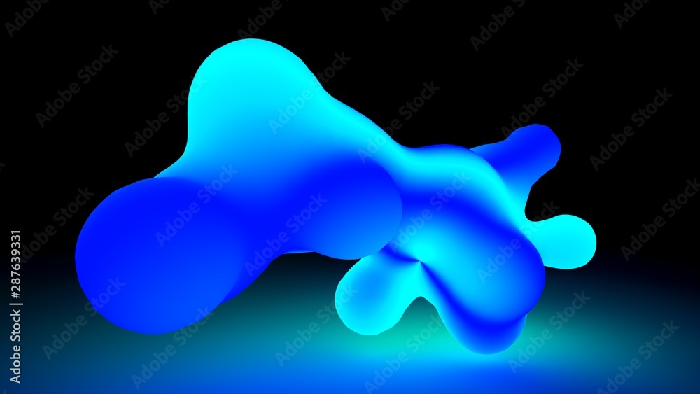 3D illustration of a glowing liquid shapes. Beautiful gradient colors. Cyberpunk concept. Creative techno poster. Bright neon lights. Fluid gradient.