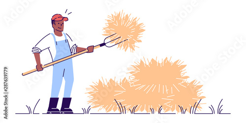 Farmer with pitchfork flat vector character