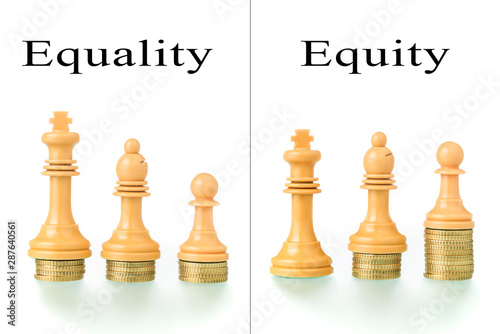 photo montage with two conceptual photographs that show the concepts of equality and equity.