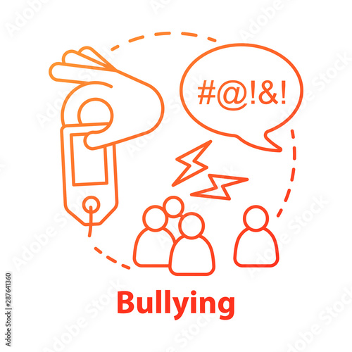 Verbal and social bullying concept icon. Harassment, social abuse and violence idea thin line illustration. Antisocial aggressive behaviour. Vector isolated outline drawing