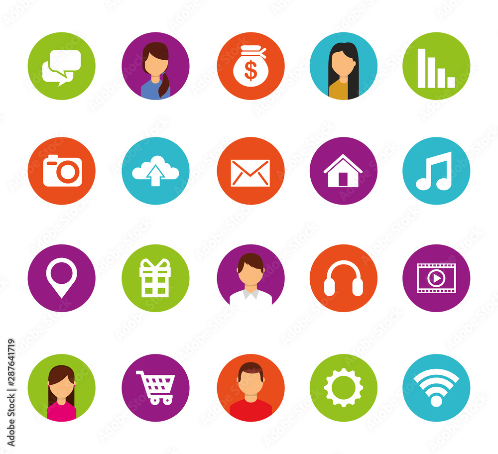 bundle of people and social media set icons bundle of people and social media set icons