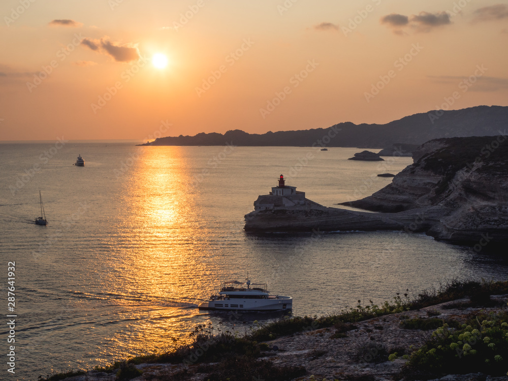 Lighthouse in Bonifacio at sunset ( Corsica - France)
