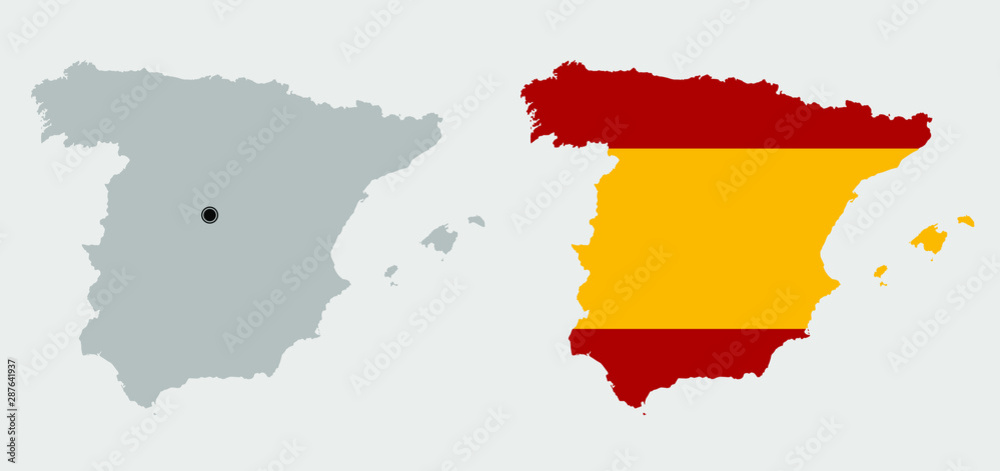 Fototapeta premium Contour of Spain in grey and in flag colors