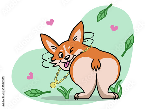 Red dog Corgi smiles and winks. Vector illustration for kids t-shirt