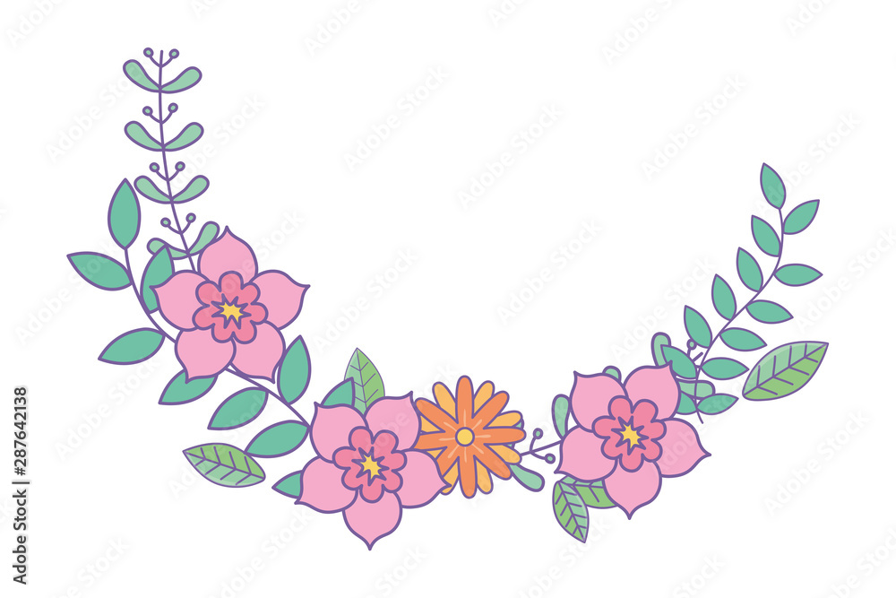 Flowers and leaves wreath vector design