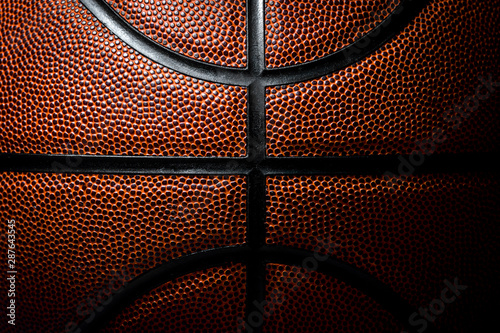 Closeup detail of basketball ball texture background