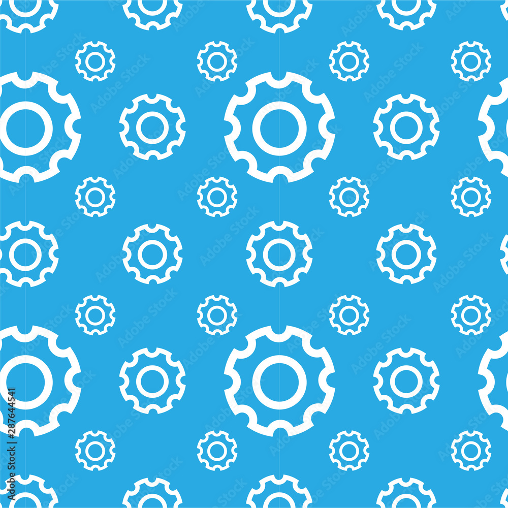 Seamless pattern with setting icons. White repeat linear objects on the blue background. Usable for web banners, cards, posters, wrapping paper, packaging, cover. Vector illustration