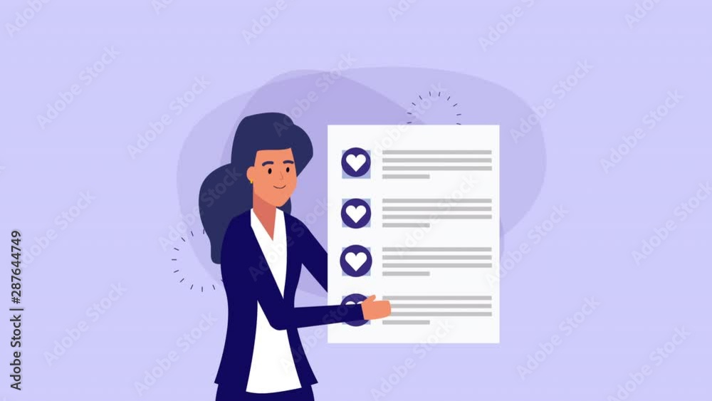 businesswoman lifting checklist document animation businesswoman lifting checklist document animation