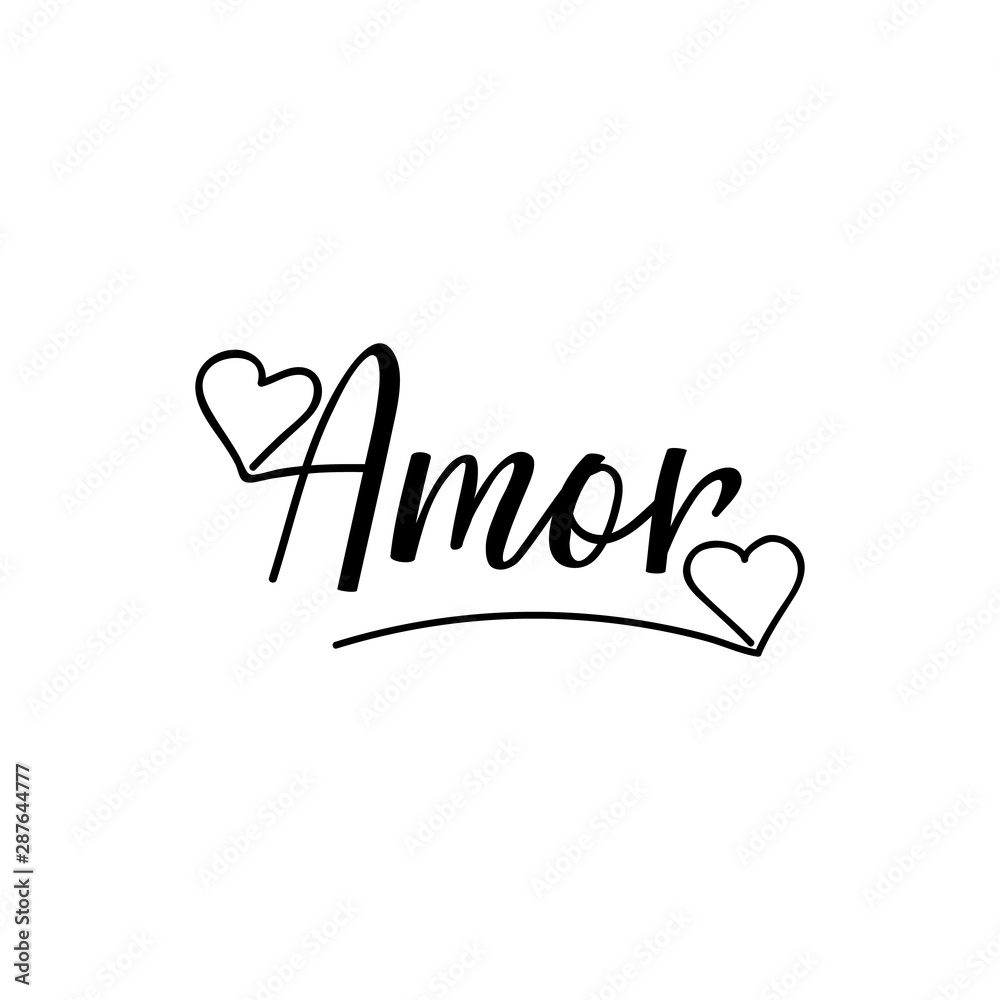 Love in Portuguese. Ink illustration with hand-drawn lettering. Amor