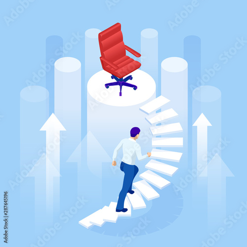 Isometric Business Career Growth concept. Challenge, Trouble, obstacles, Path to the goal, Business concept growth to success, Progress ladder businessman challenge.