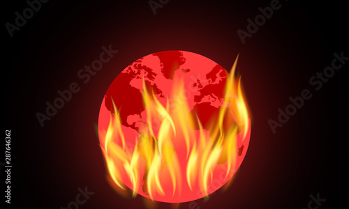 Illustration of planet earth with fire flames