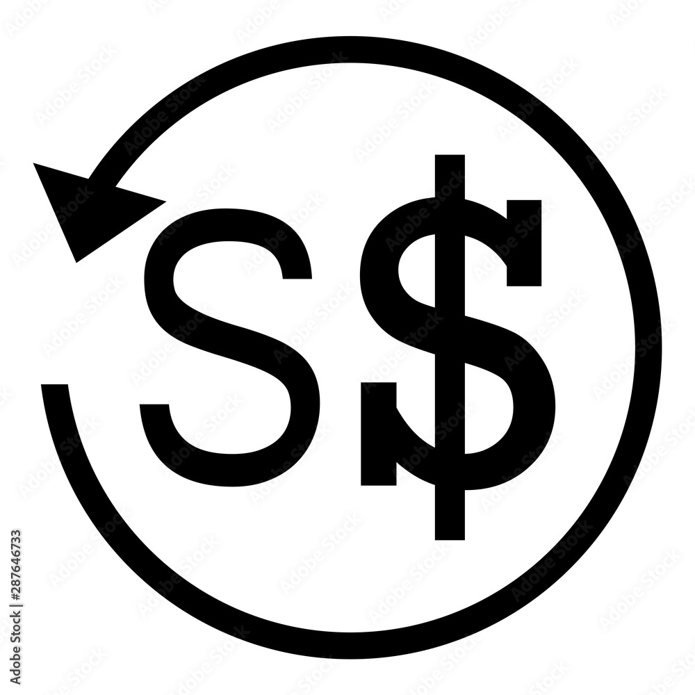 Refund sign. SINGAPORE DOLLAR currency. Circle arrow sign. Refund sign. SINGAPORE DOLLAR currency. Circle arrow sign.