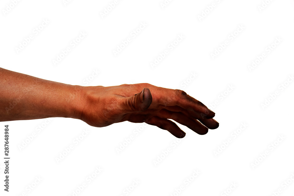 Dirty left hand towards isolated on white background Dirty left hand towards isolated on white background