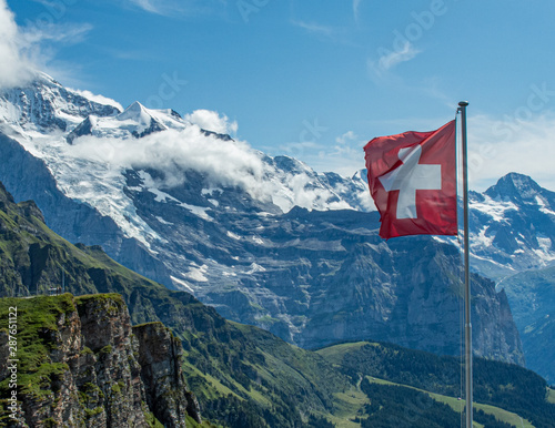 Swiss Flags in the Alps
