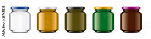 Set of Colored Glass Jar. 