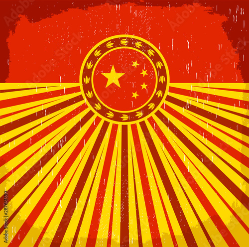 China vintage card flag colors, vector Chinese holiday decoration.