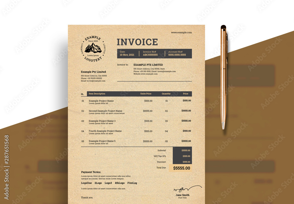 Invoice Layout with Paper Texture Background Element plantilla de Stock