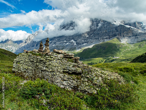 Fototapeta Naklejka Na Ścianę i Meble -  Cairn in Alps near Mannlichen