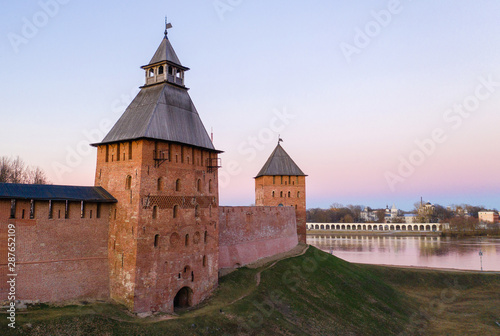 Old towers of Novgorod Kremlin, Veliky Novgorod, Russia