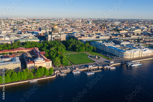 Saint Petersburg. Saint Isaac's Cathedral. Summer in St. Petersburg. St. Aerial view frome drone. Bronze Horseman. Russia