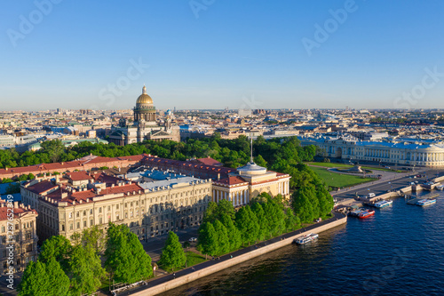 Saint Petersburg. Saint Isaac's Cathedral. Summer in St. Petersburg. St. Aerial view frome drone. Bronze Horseman. Russia