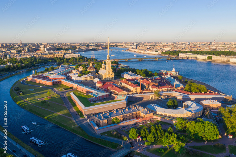 View from the drone of the Peter and Paul Fortress, St. Petersburg