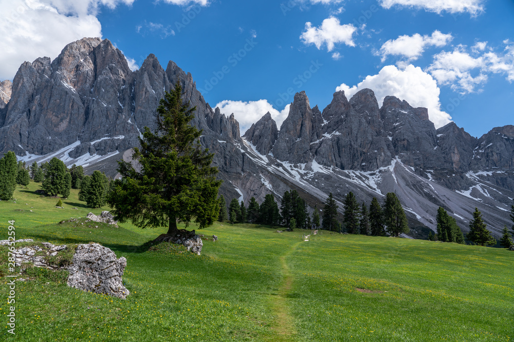 Dolomites mountains views from St Magdalena south Tyrol 