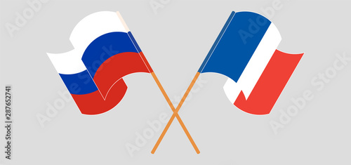 Crossed and waving flags of France and Russia