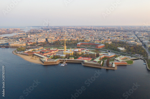 View from the drone of the Peter and Paul Fortress, St. Petersburg