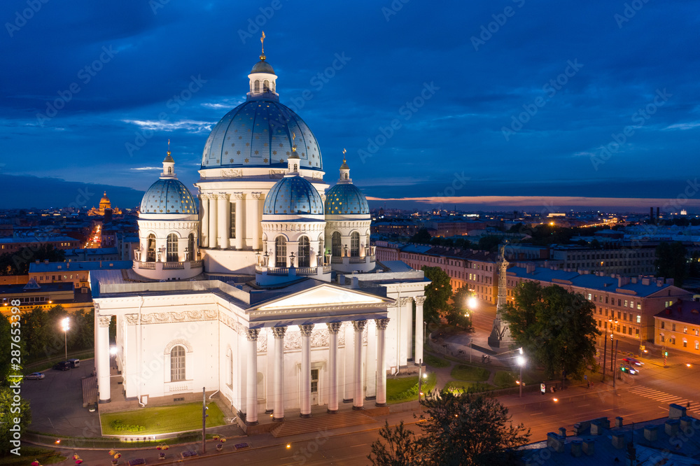 Saint Petersburg. Russia. Trinity Cathedral in St. Petersburg. Evening Izmailovsky Cathedral. St. Petersburg temples. Evening panorama of Saint Petersburg. Russian cities.